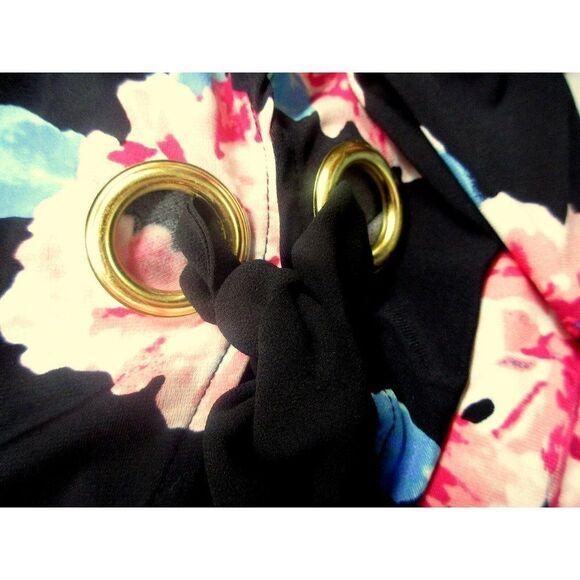 Ellen Tracy Black Tropical Floral Draped Neck Side Tie Sleeveless Top 2X  NEW - Picture 11 of 11